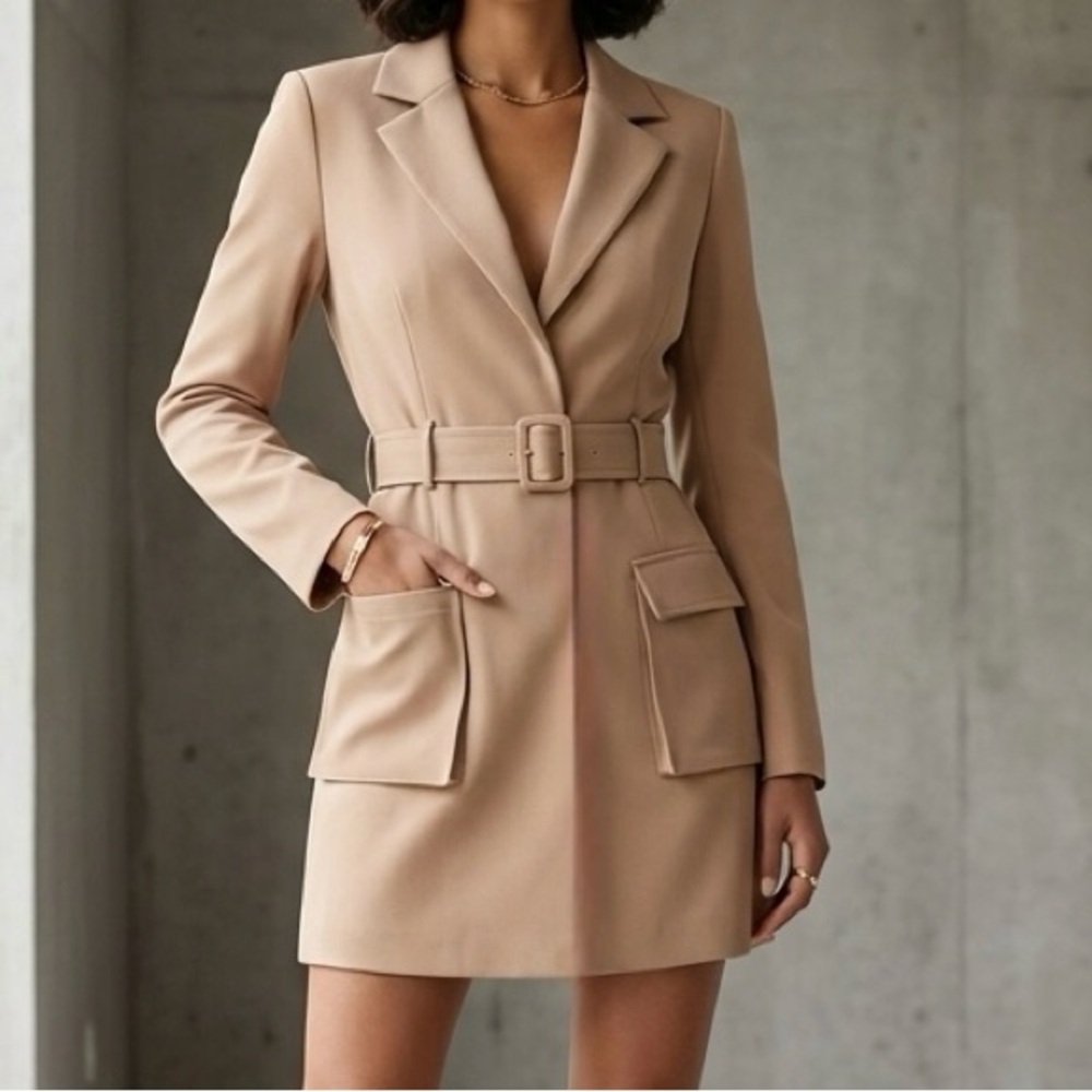 Belted Safari Cargo Kit +‎ Sky Taupe Stretch Blazer Dress Size S Small